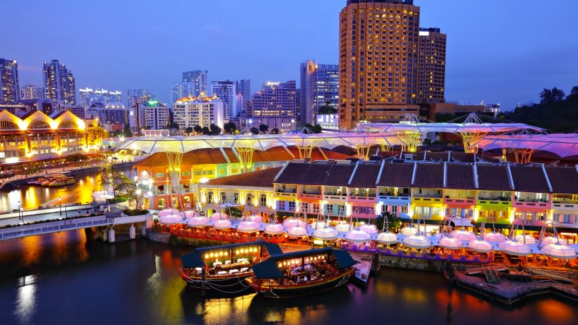 Clark Quay at night - crossingtravel