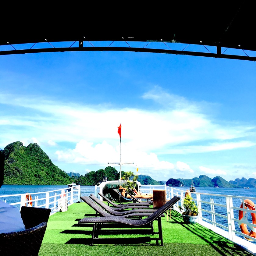 A view from atop Halong Bay cruise ship
