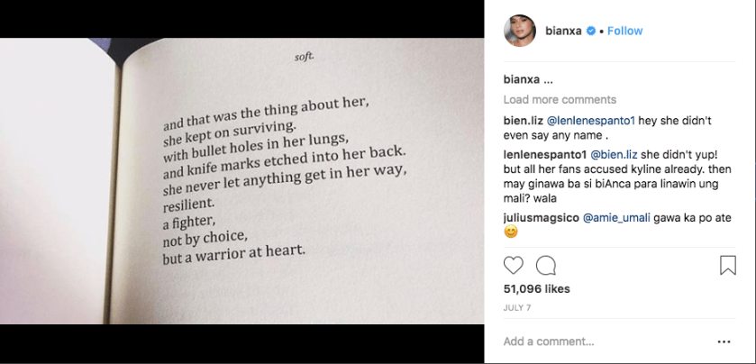 Bianca Umali instagram post about the break up