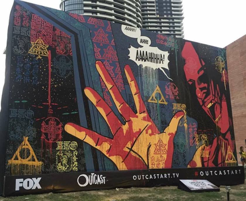 Days before the premiere of @foxchannel_ph's ‪#‎Outcast‬ horror series, this ‪#‎OutcastArt‬ based on Paul Azaceta's illustration and interpreted by Team Manila was unlocked earlier today here at BGC. Outcast is a 10-episode per season series to air starting June 4th, exclusively on FOX channels in over 125 countries outside the USA. ‪#‎OutcastonFox‬