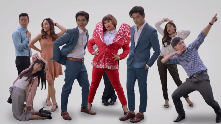 The cast of the Jolliserye with James Reid, and Miss Eugene Domingo.