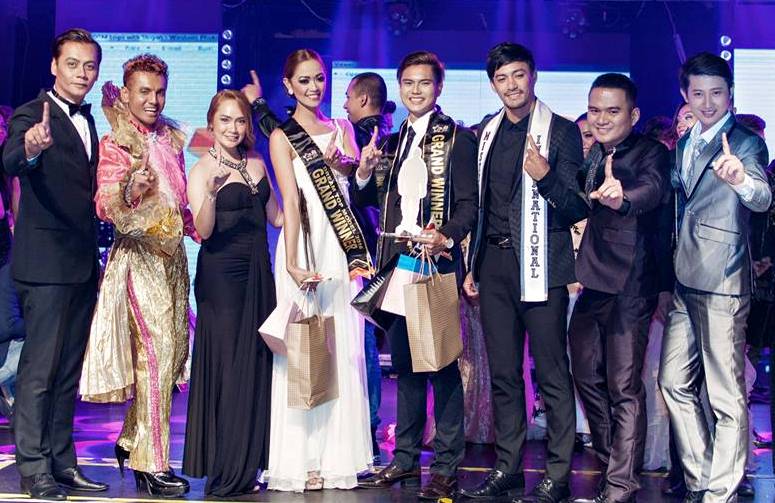 Janina Espinosa with co-winner, John Anthony Garcia, and judges Mister International 2014 Niel Perez and Eddy Rosdi, Morpheus Arthur Jake Villanueva and Mary Anthonette Fadallan, and former winner 