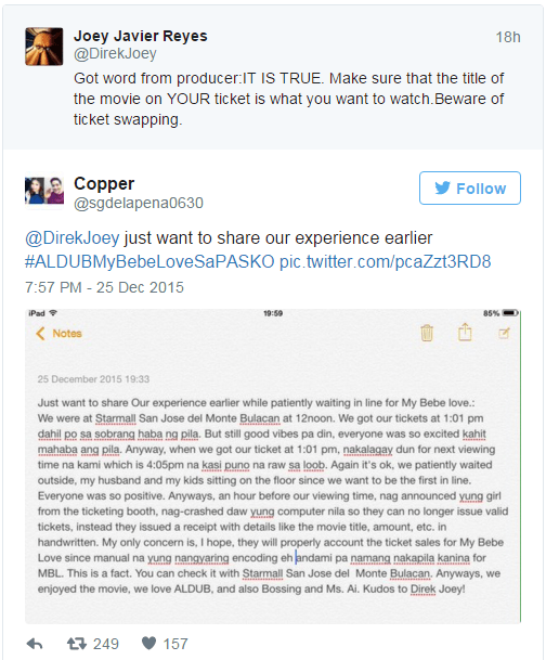 Ticket Swapping on MMFF 2015